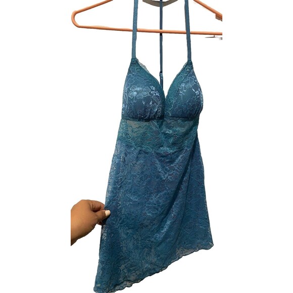 Y2K Linea Donatella Womens Lace Babydoll & Thong Lingerie Set, Deep Teal Sz S - Picture 6 of 11
